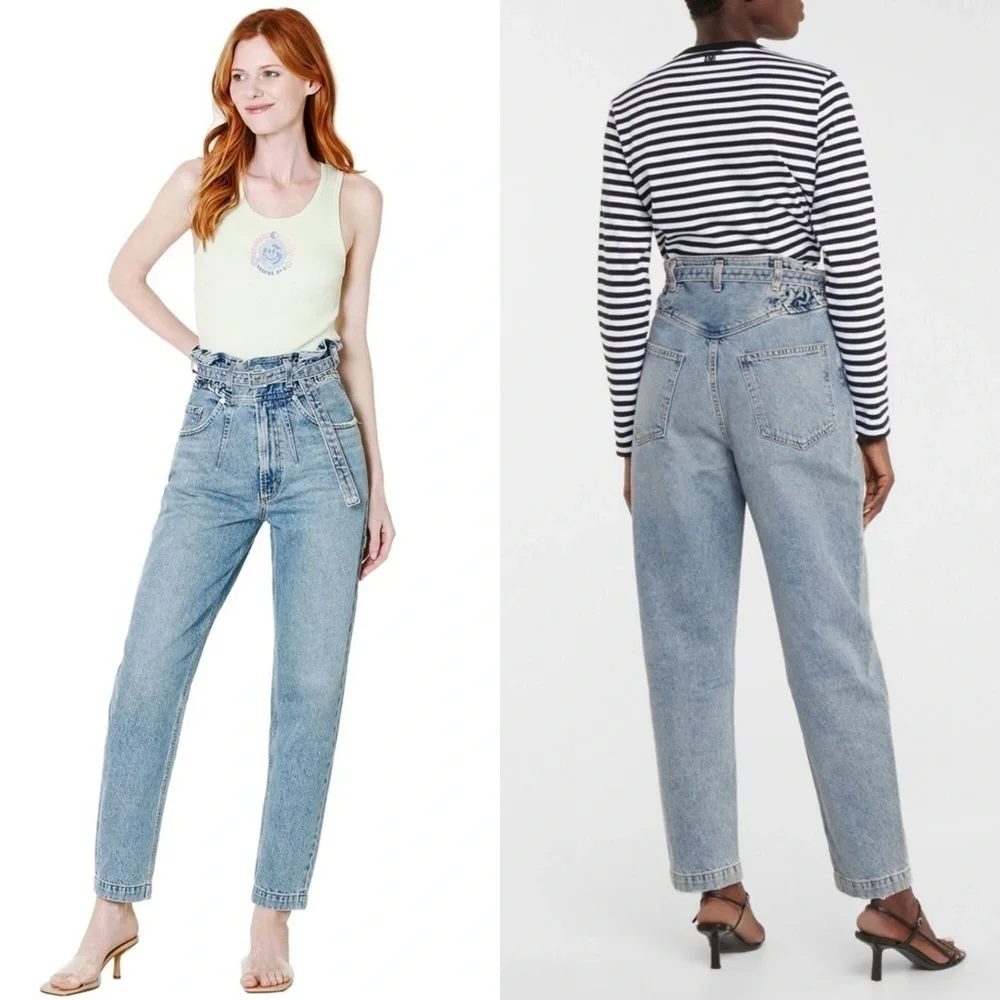 AGOLDE 90s High Rise Belted Paperbag Waist Organic Cotton Denim Tapered Jeans 28